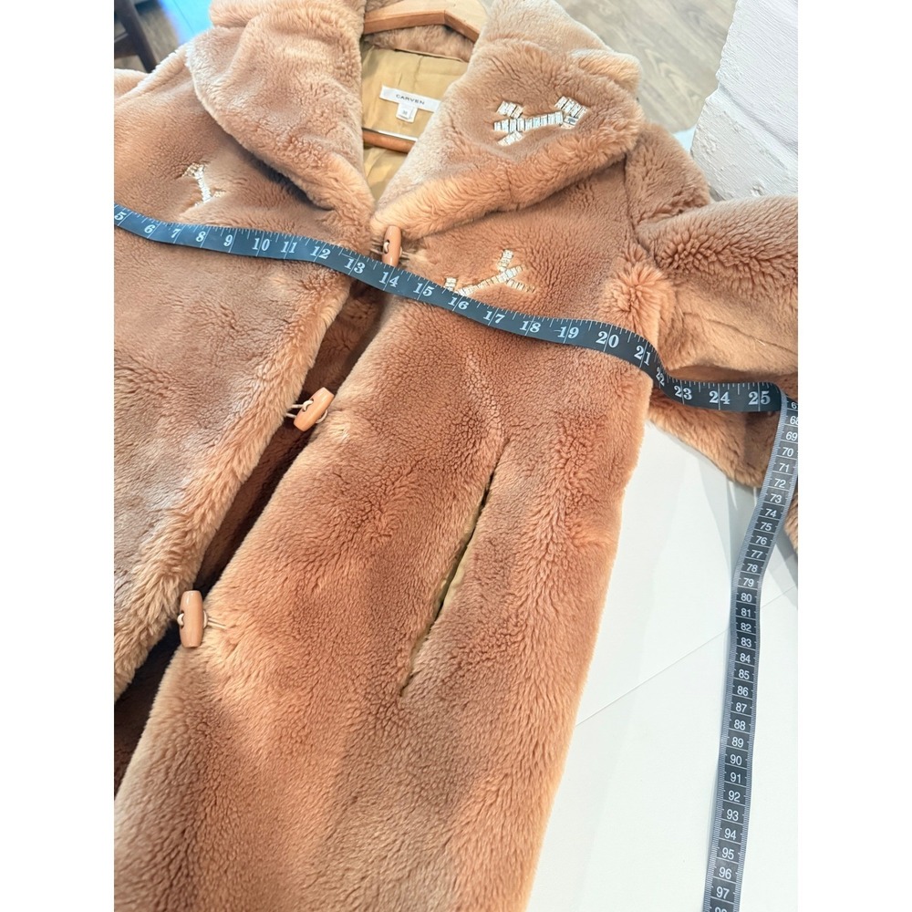 Carven Paris Faux Fur Embellished Arrow Coat Camel Brown Size 38 S/M Luxury - Picture 12 of 13